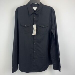Calvin Klein Womens Black Linen Blend Utility Button Down Shirt Large NWT